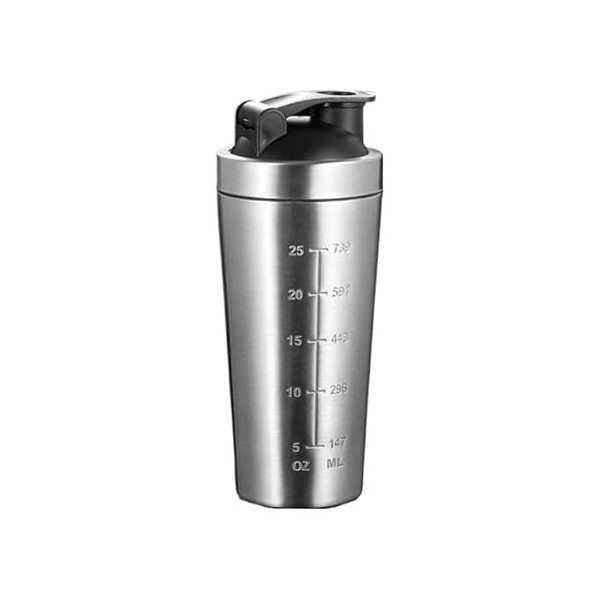 Piuaety Bouteille shaker de protéines, 739 ml, en acier inoxydable, avec fouet à simple paroi, bouteille deau pour le sport,