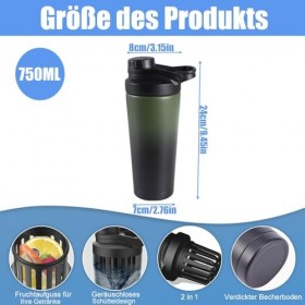 Sightday Shaker thermique en acier inoxydable 750 ml avec passoire, double couche en acier inoxydable, isolation sous vide, s...