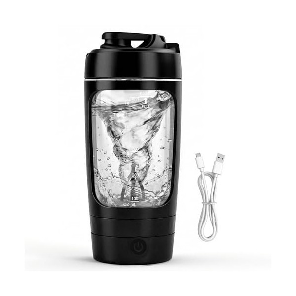 Focenat Shaker Électrique à Protéines 630 ml, Portable Vortex Mélangeur Automatique USB-C Rechargeable 1200 mAh, 9000 tr/min,