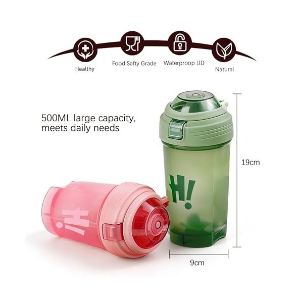 Ensemble de 2 Shakers pour Protéines 500 ml avec Boule Mélangeuse - Gourde Portable étanche, Facile à Nettoyer, Idéal pour Fi