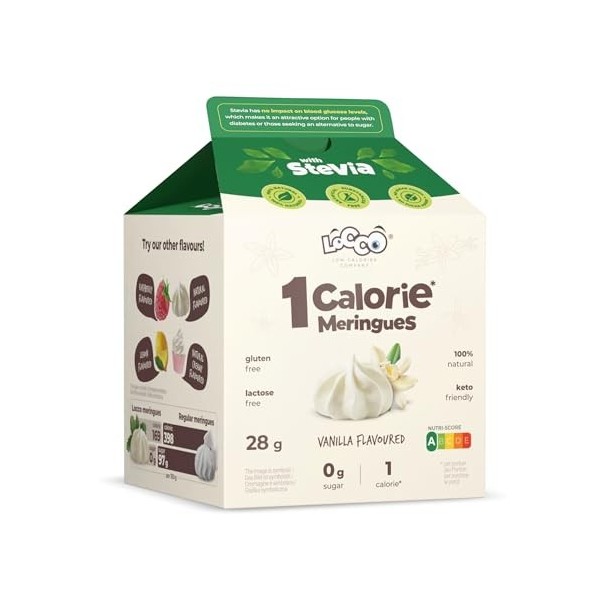 LoCCo Meringues Sans Sucre 1 kcal à la Framboise - En-cas Minceur Cétogène Keto avec Stevia, Low Carb, Riche en Fibres et P