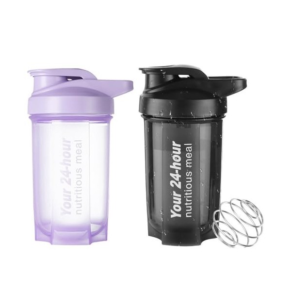 OFGAOO Lot de 2 shakers protéinés 500 ml, avec boule, shaker à protéines, bouteille pour poudre de protéines, mélange de prot
