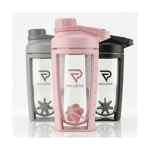 Pullstra Shaker Protéine 500ml – Shaker Sport Étanche Sans Fuite, Gourde Sport pour Whey & Musculation, Shaker Gradué Sans Gr