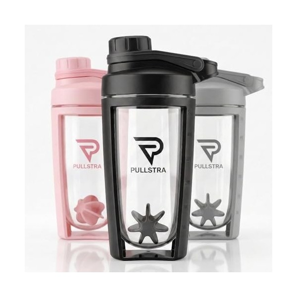 Pullstra Shaker Protéine 500ml – Shaker Sport Étanche Sans Fuite, Gourde Sport pour Whey & Musculation, Shaker Gradué Sans Gr