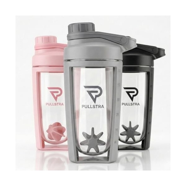 Pullstra Shaker Protéine 500ml – Shaker Sport Étanche Sans Fuite, Gourde Sport pour Whey & Musculation, Shaker Gradué Sans Gr