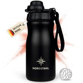 NORDSTAHL Shaker isotherme - 300 à 400 ml - Petit shaker protéiné en acier inoxydable avec boule - Sans BPA et anti-fuite - J