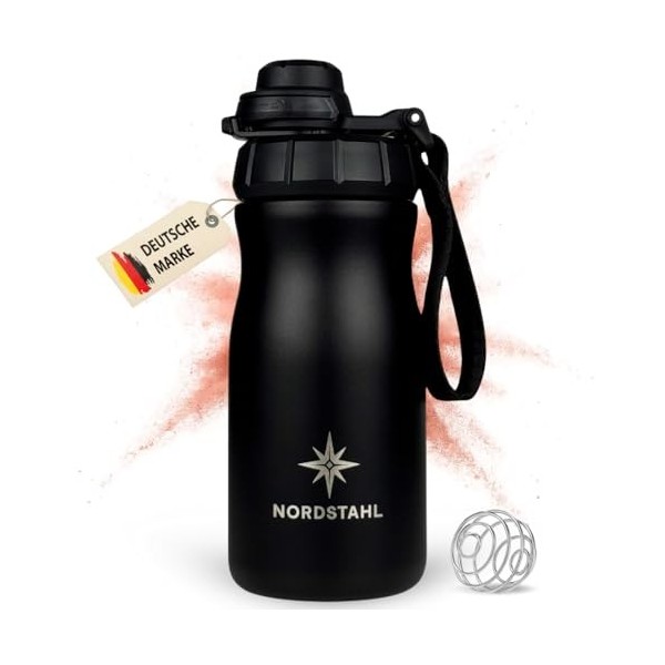 NORDSTAHL Shaker isotherme - 300 à 400 ml - Petit shaker protéiné en acier inoxydable avec boule - Sans BPA et anti-fuite - J