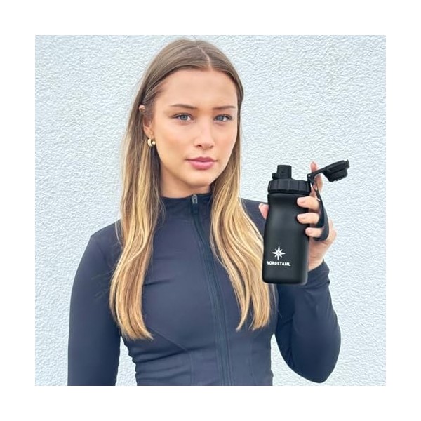 NORDSTAHL Shaker isotherme - 300 à 400 ml - Petit shaker protéiné en acier inoxydable avec boule - Sans BPA et anti-fuite - J