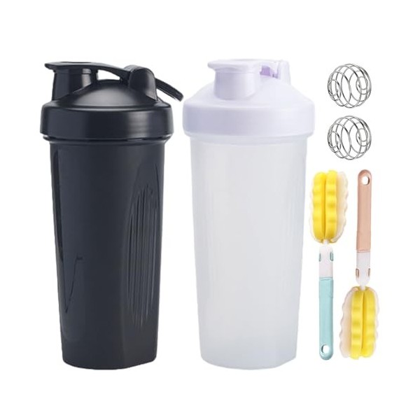 Kiuiom Shaker Proteine,Bouteille Shakers pour Poudre,Bouteille Shaker de Protéines avec 2 Boules de Mélange en Acier Inoxydab