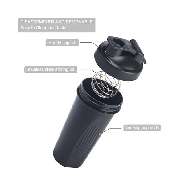Kiuiom Shaker Proteine,Bouteille Shakers pour Poudre,Bouteille Shaker de Protéines avec 2 Boules de Mélange en Acier Inoxydab