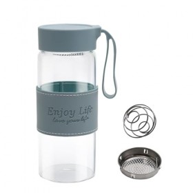 UOCAI Shaker à protéines en verre avec passoire intégrée et boule de mélange en acier inoxydable, sans BPA et anti-fuite avec