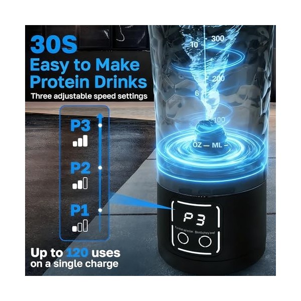 HouseUp Shaker de protéines électrique – 700 ml – Gobelet mélangeur portable rechargeable par USB 【15 secondes sans aggloméra