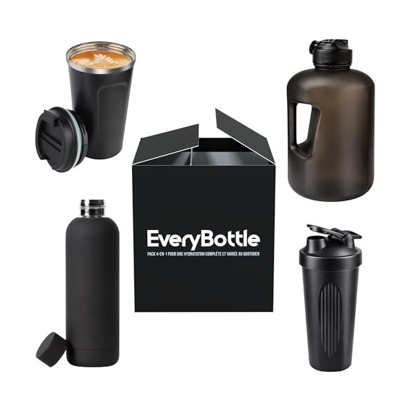 EveryBottle – Pack Hydratation 4 bouteilles en 1 pour sportifs | Une hydratation complète et variée au quotidien | Grande gou