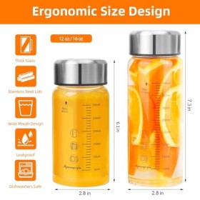 Lot de 6 bouteilles deau en verre de 355 ml avec couvercles – Pour jus, smoothies, lait, protéines, réutilisables, couvercle