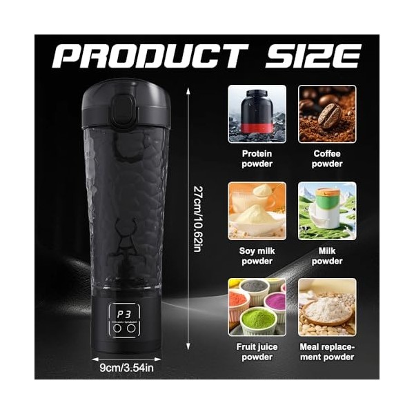 Shaker électrique de protéines, 700 ml, tasse shaker rechargeable avec base amovible, portable, étanche, pour boissons protéi