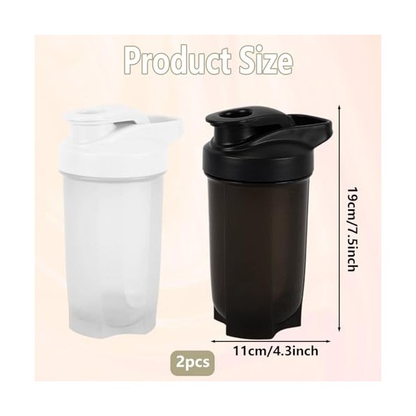 Moerstar Lot de 2 bouteilles de shakers protéinés, 500 ml, pour lentraînement, sans BPA, anti-fuite, bouteille deau, pour l