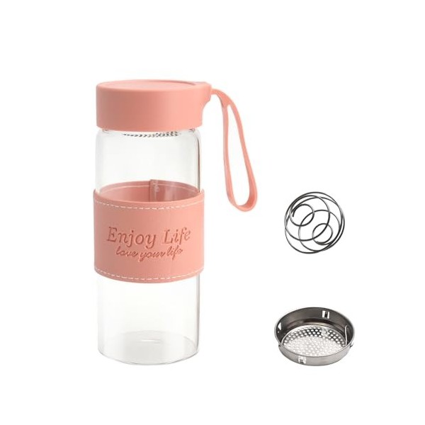 Shaker à protéines en verre 480 ml Shaker à protéines Shaker à protéines avec tamis et boule en acier inoxydable Shaker à pro