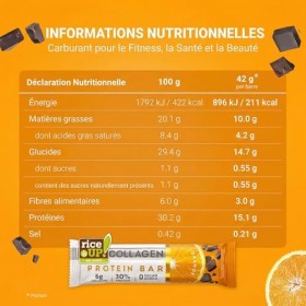 RiceUP! Barre Protéinée Orange au Collagène – 30% Protéines, 6000 mg Collagène Type I & III, Sans Sucre Ajouté, Moins de 215 ...