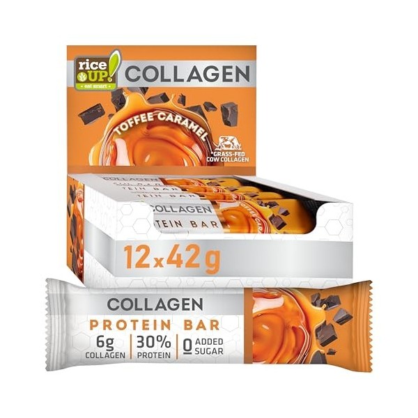 RiceUP! Barre Protéinée Orange au Collagène – 30% Protéines, 6000 mg Collagène Type I & III, Sans Sucre Ajouté, Moins de 215 ...