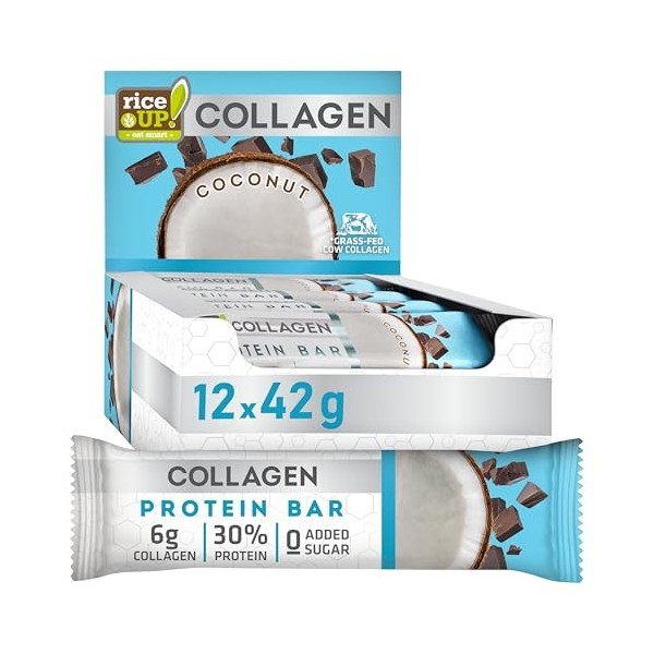 RiceUP! Barre Protéinée Orange au Collagène – 30% Protéines, 6000 mg Collagène Type I & III, Sans Sucre Ajouté, Moins de 215 ...