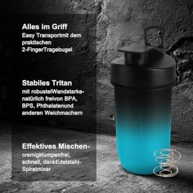 BuildLife Shaker à protéines 600 ml Anti-fuite, sans BPA, facile à nettoyer, Tritan Mélangeur spirale pour shakes crémeux, pa