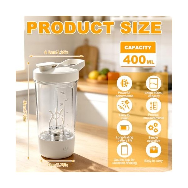 SGZIOO Shaker Protéine Electrique, Shaker à Protéines Automatique, Rechargeable USB Shaker Mixeur, sans BPA, Bouteille Shaker