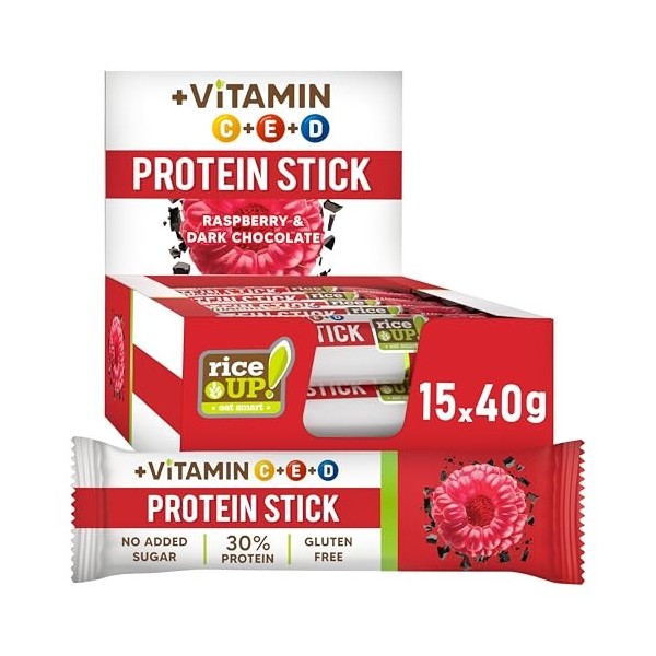 RiceUP! Barre Protéinée Framboise 30% – Barre Protéine Sans Sucre Ajouté, Sans Gluten & Sans Huile de Palme – Snack Protéiné 