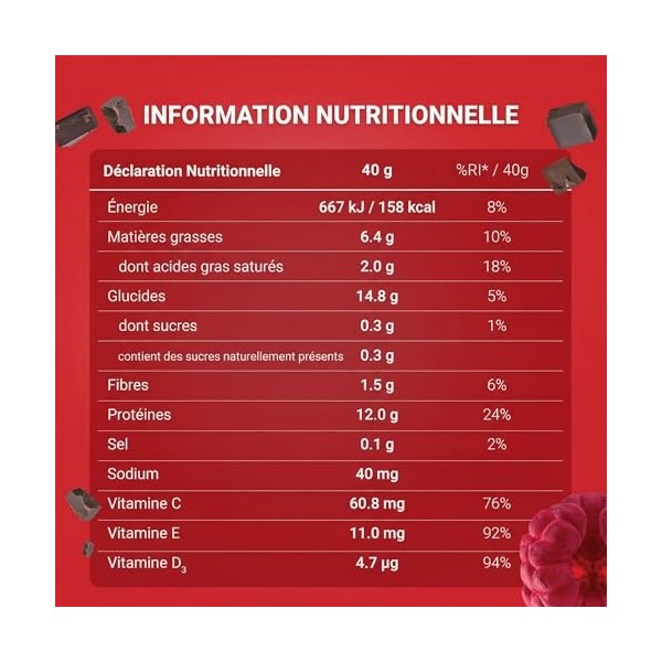 RiceUP! Barre Protéinée Framboise 30% – Barre Protéine Sans Sucre Ajouté, Sans Gluten & Sans Huile de Palme – Snack Protéiné 