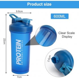 Lot de 2 shakers à protéines 600 ml avec boule, affichage ML, anti-fuite, pour protéines en poudre, shaker à protéines, pour 