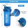 Lot de 2 shakers à protéines 600 ml avec boule, affichage ML, anti-fuite, pour protéines en poudre, shaker à protéines, pour 