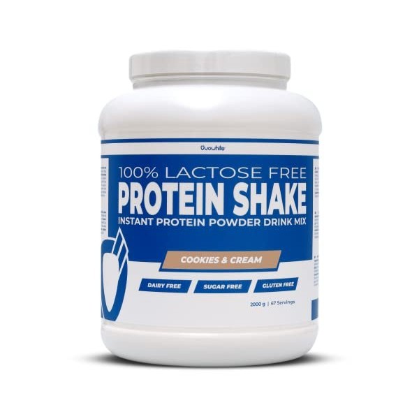 OVOWHITE Protein Shake Protéine naturelle 100 % sans lactose et sans produits laitiers 2 kg végétariens Cookies and Cream Bis
