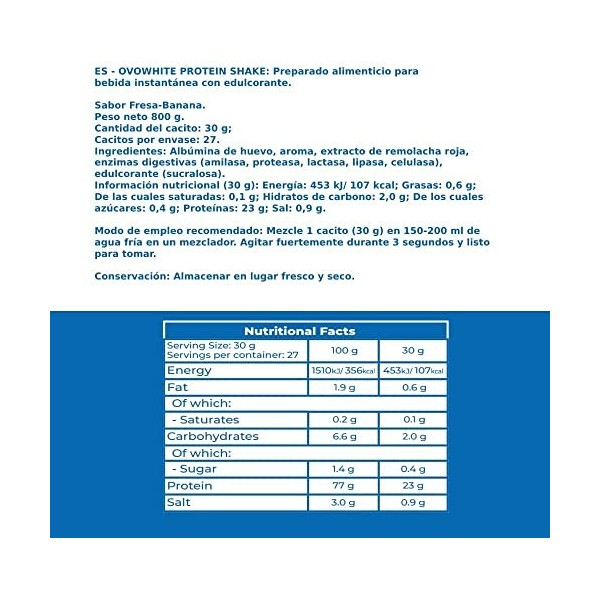 OVOWHITE Protein Shake Protéine naturelle 100 % sans lactose et sans produits laitiers 2 kg végétariens Cookies and Cream Bis