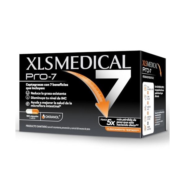 XLS MEDICAL Pro-7 - Gélules pour une aide à la perte de poids - 7 avantages - Perdez jusquà 5x plus de poids quavec un régi