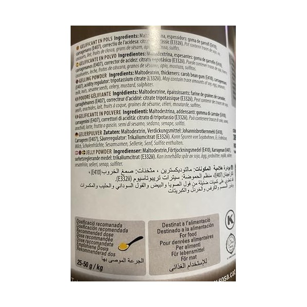 SOSA Elastic - Gélifiant en poudre mélange de garrophin et un carraghénane - Pot 550 g - Usage alimentaire