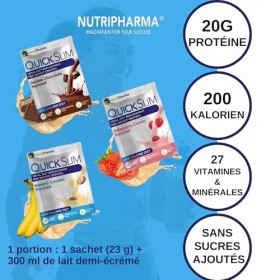 Quick Slim Substitut de Repas Shake pour La Perte de Poids, 30 portions, 20g de Protéines, 27 vitamines et minéraux, Fibres A...