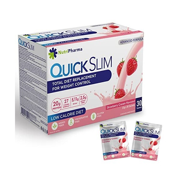 Quick Slim Substitut de Repas Shake pour La Perte de Poids, 30 portions, 20g de Protéines, 27 vitamines et minéraux, Fibres A