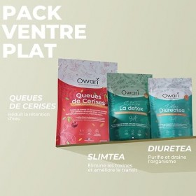 OWARI Pack Ventre Plat - 1x Diuretea, 1x Slim Tea, 1x Queue de Cerises - Pack de Tisane Drainante pour Réduire la Retention d