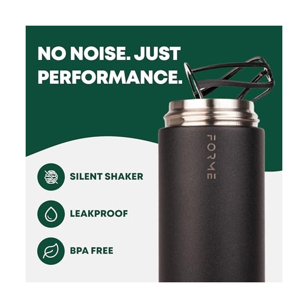 Forme - Shaker blender, étanche à double isolation en acier inoxydable, bouteille shaker silencieuse pour boissons chaudes et