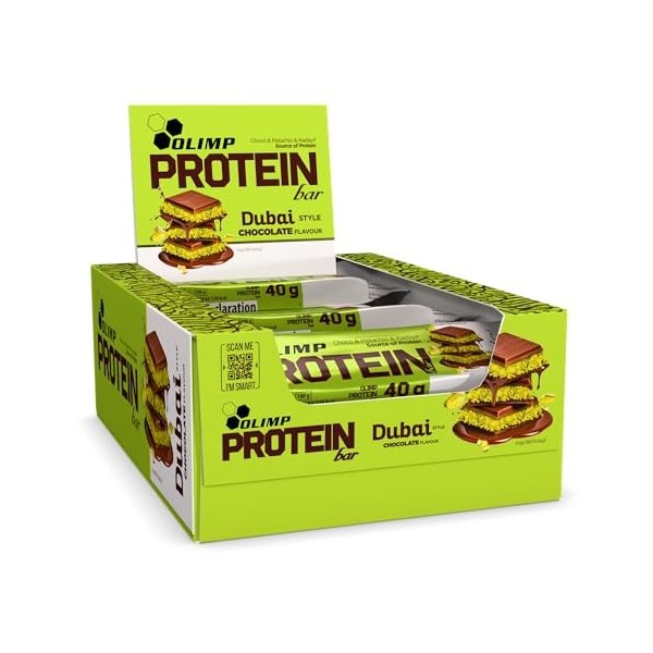 OLIMP Barre Protéinée Chocolat de Dubaï & Pistache – Pack 25 x 40 g – Snack Protéiné Gourmand Chocolat au lait Amaigrissemen...