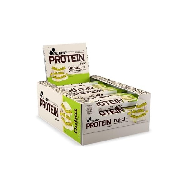 OLIMP Barre Protéinée Chocolat de Dubaï & Pistache – Pack 25 x 40 g – Snack Protéiné Gourmand Chocolat au lait Amaigrissemen...