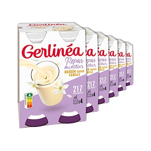 Gerlinéa Boisson Minceur saveur Vanille - Substitut de Repas Riche en Protéines - lot de 6 x 4 bouteilles Amaigrissement et p...