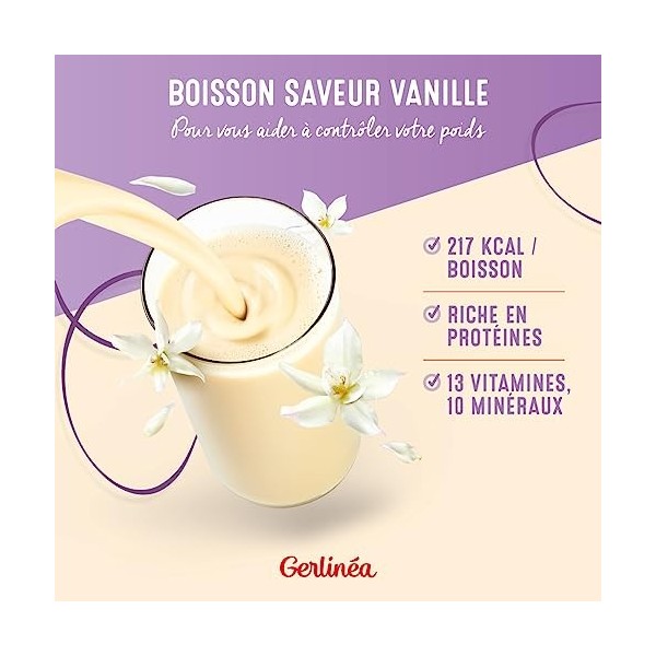Gerlinéa Boisson Minceur saveur Vanille - Substitut de Repas Riche en Protéines - lot de 6 x 4 bouteilles Amaigrissement et p...
