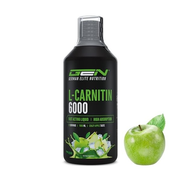 L-Carnitine 6000 Liquid - 1000 ml - Dosage extra élevé avec 6000 mg de L-carnitine pure par portion journalière - Boisson pro...