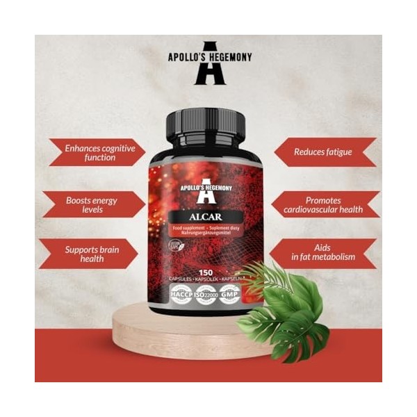 Acetyl L-Carnitine HCL 550 mg, ALCAR 150 gélules végétaliennes, supplément dacides aminés à haute teneur, soutient les fonct