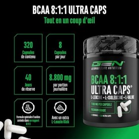 BCAA Ultra Caps 320 gélules - 1100 mg par Gélule - Extra hautement Dosé & Pur - Ratio 8:1:1 - L-Leucine, L-Isoleucine, L-Vali...