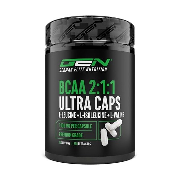 BCAA Ultra Caps 320 gélules - 1100 mg par Gélule - Extra hautement Dosé & Pur - Ratio 8:1:1 - L-Leucine, L-Isoleucine, L-Vali...