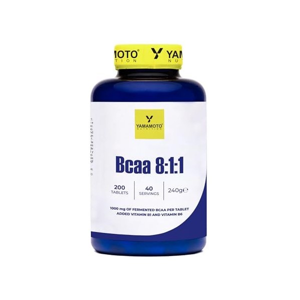 YAMAMOTO Nutrition, BCAA 8:1:1 200 Comprimés, Supplément Diététique dAcides Aminés à Chaînes Ramifiées avec Vitamine B1 et B ...