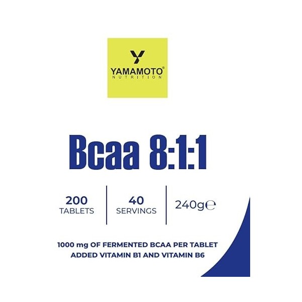 YAMAMOTO Nutrition, BCAA 8:1:1 200 Comprimés, Supplément Diététique dAcides Aminés à Chaînes Ramifiées avec Vitamine B1 et B ...