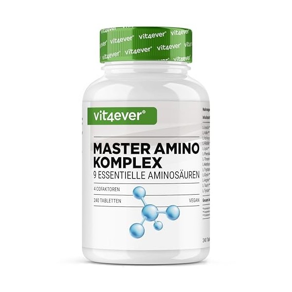 Complexe Master d’Acides Aminés - 240 comprimés vegan avec 6000 mg par dose journalière et 13 acides aminés différents y com