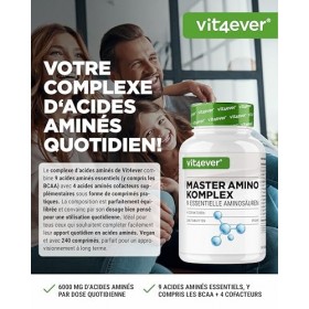 Complexe Master d’Acides Aminés - 240 comprimés vegan avec 6000 mg par dose journalière et 13 acides aminés différents y com